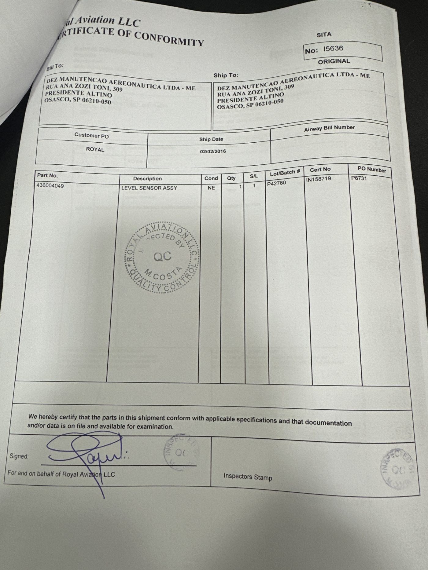 LEVEL SENSOR ASSY